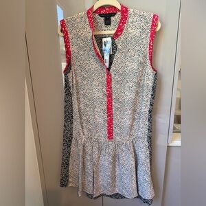 Sleeveless Patterned Dress with Red Accents